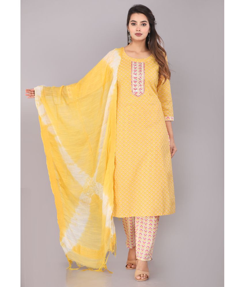     			HIGHLIGHT FASHION EXPORT - Yellow Straight Cotton Women's Stitched Salwar Suit ( Pack of 1 )