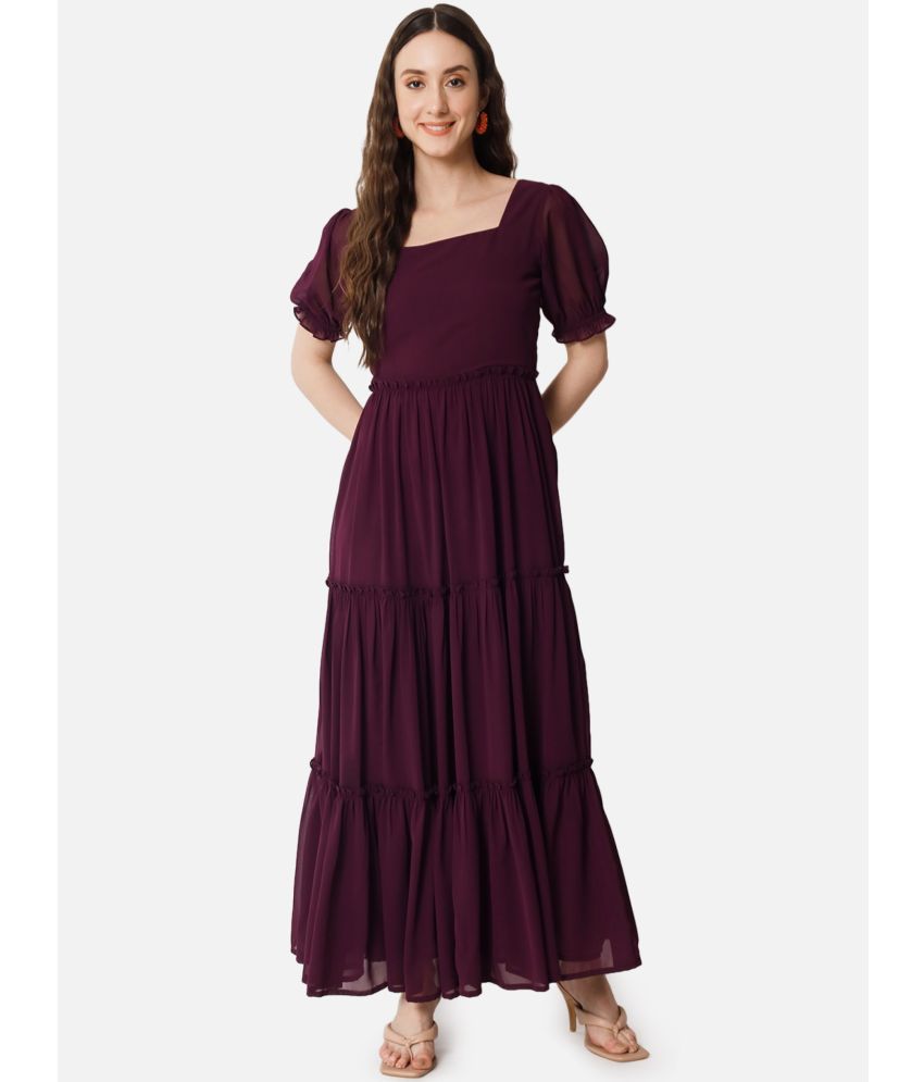     			JASH CREATION - Wine Georgette Women's Fit & Flare Dress ( Pack of 1 )