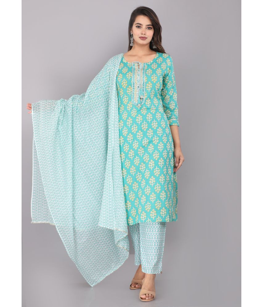     			JC4U - Green Straight Cotton Women's Stitched Salwar Suit ( Pack of 1 )