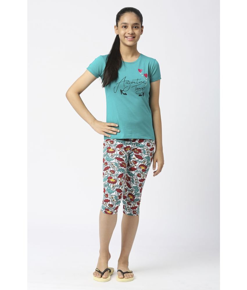     			Sini Mini - Green Cotton Girls Top With Capris ( Pack of 1 )