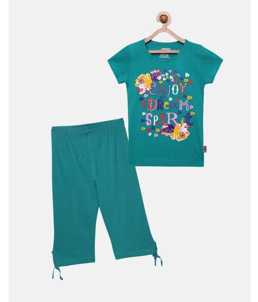     			Sini Mini - Sea Green Cotton Girls Top With Capris ( Pack of 1 )