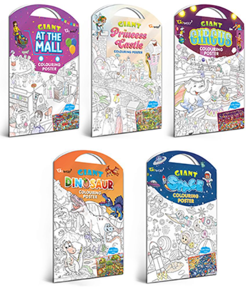     			GIANT AT THE MALL COLOURING POSTER, GIANT PRINCESS CASTLE COLOURING POSTER, GIANT CIRCUS COLOURING POSTER, GIANT DINOSAUR COLOURING POSTER and GIANT SPACE COLOURING POSTER | Combo pack of 5 Posters I giant posters to colour