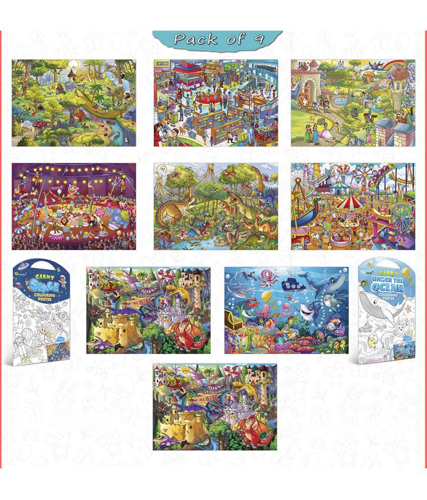     			GIANT JUNGLE SAFARI, GIANT AT THE MALL, GIANT PRINCESS CASTLE, GIANT CIRCUS, GIANT DINOSAUR, GIANT AMUSEMENT PARK, GIANT SPACE, GIANT UNDER THE OCEAN   and GIANT DRAGON   I Set of 9 s I Premium coloring s