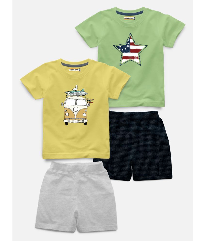     			HELLCAT Pack of 2 Baby Boys Cotton Blend T-Shirt & Shorts ( Green )