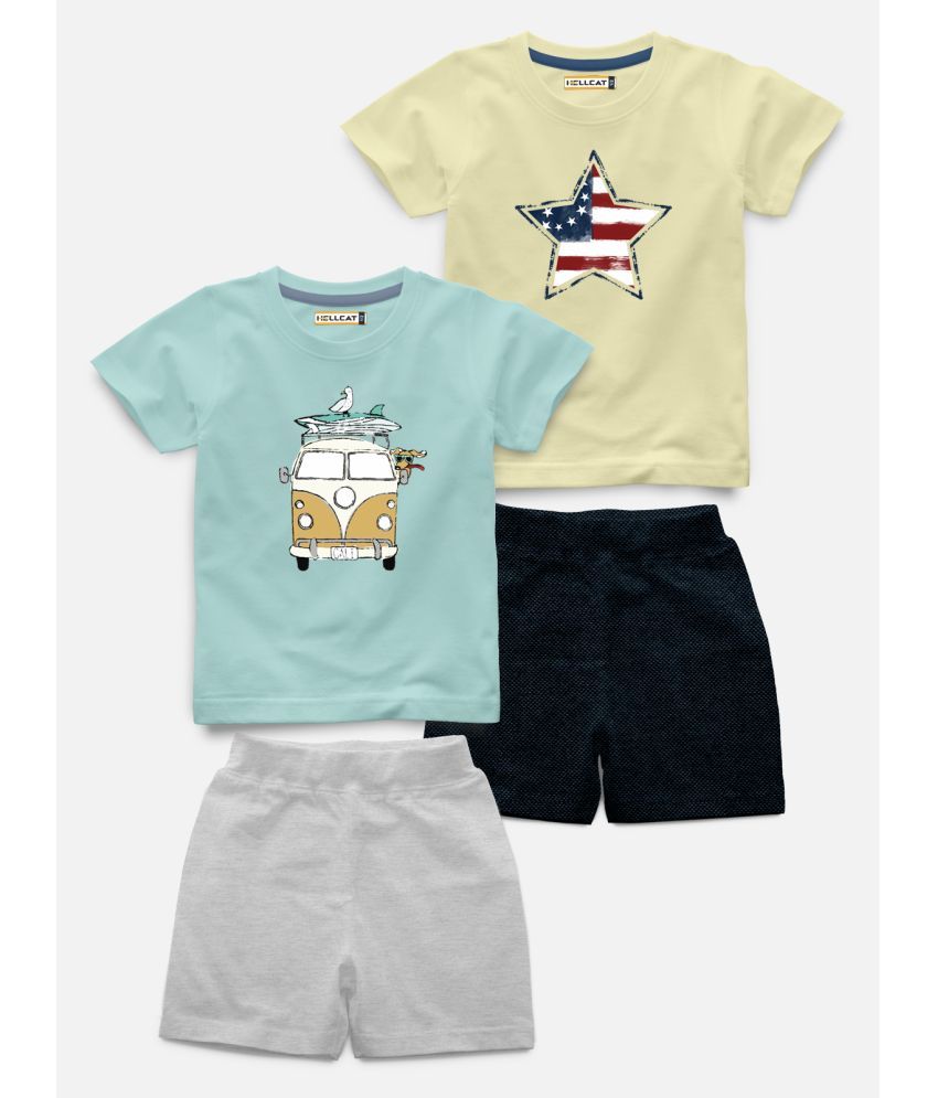     			HELLCAT Pack of 2 Baby Boys Cotton Blend T-Shirt & Shorts ( Mint Green )