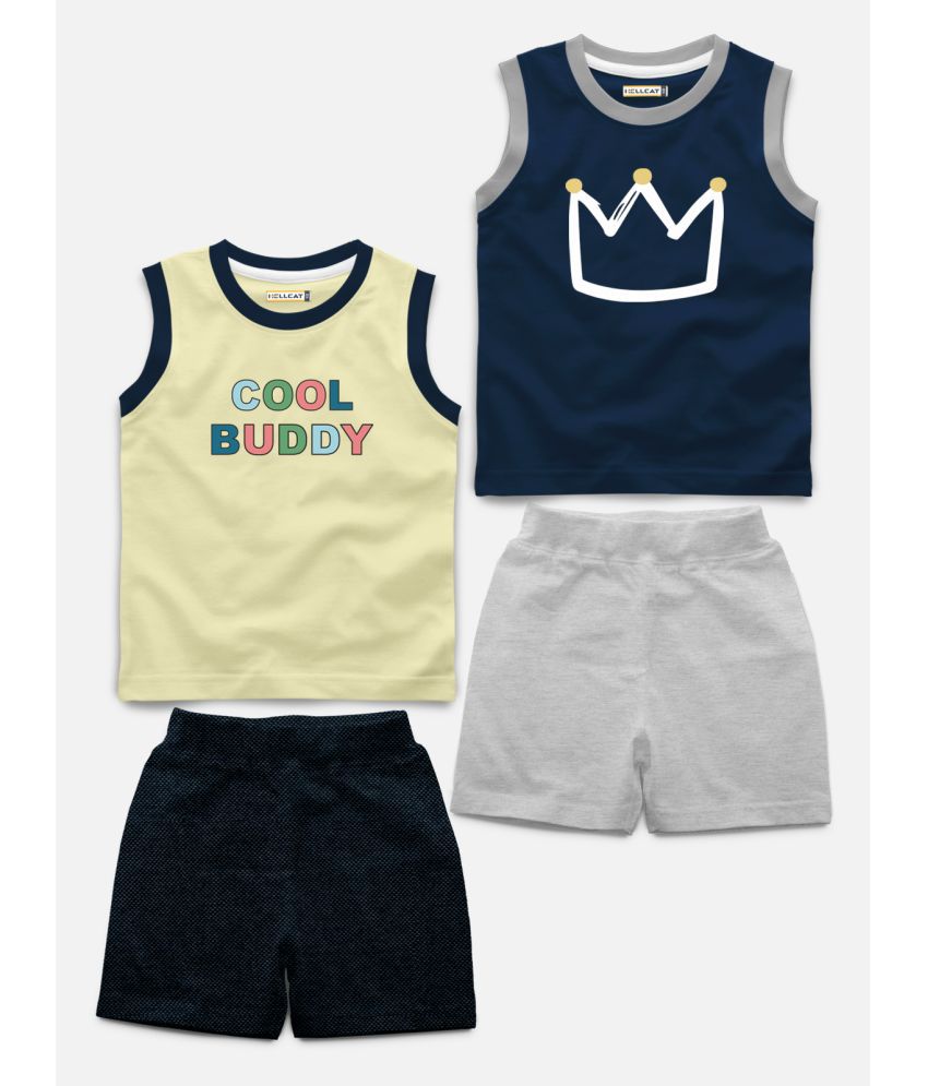     			HELLCAT - Navy Blue Cotton Blend Baby Boy T-Shirt & Shorts ( Pack of 2 )