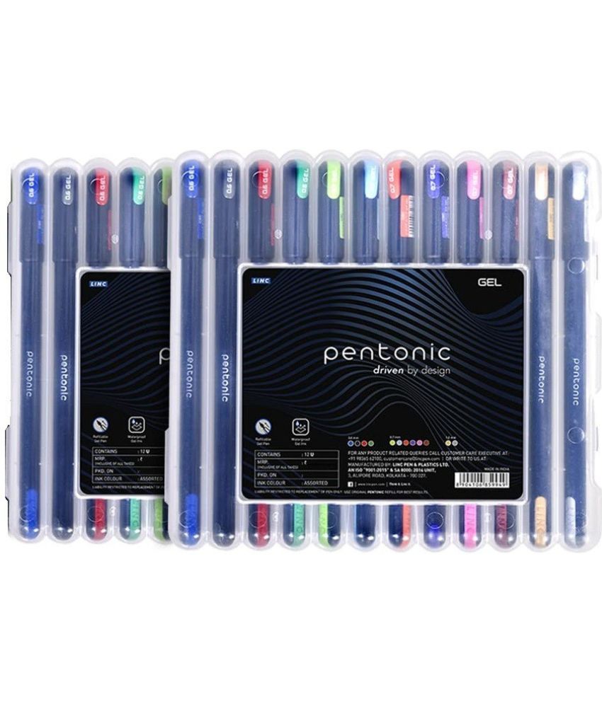     			Pentonic Multicolor Gel Pen With Hard Box Case (0.6 mm-1.0 mm- Black Body- 12 Pcs Set x 2 Set)