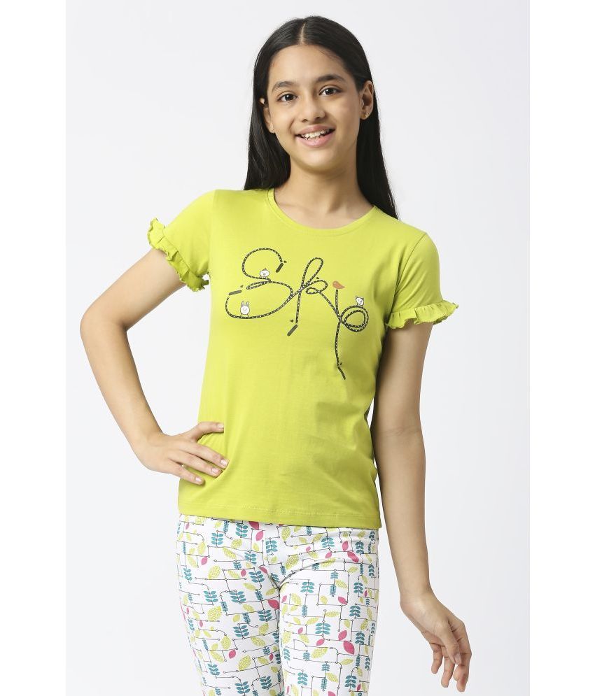     			Sini Mini Pack of 1 Girls 100% Cotton T-Shirt ( Lime Green )