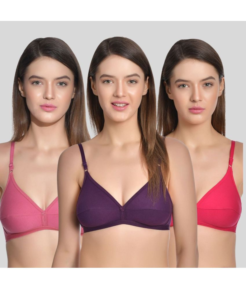     			AIMLY Pack of 3 Cotton Non Padded Women's T-Shirt Bra ( Magenta )