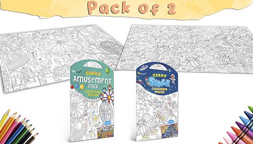     			GIANT AMUSEMENT PARK COLOURING POSTER and GIANT SPACE COLOURING POSTER | Gift Pack of 2 Posters I Exotic Escape Coloring Combo Set