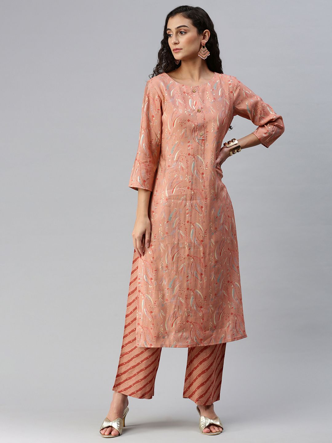     			Hritika - Peach Straight Chanderi Women's Stitched Salwar Suit ( Pack of 1 )