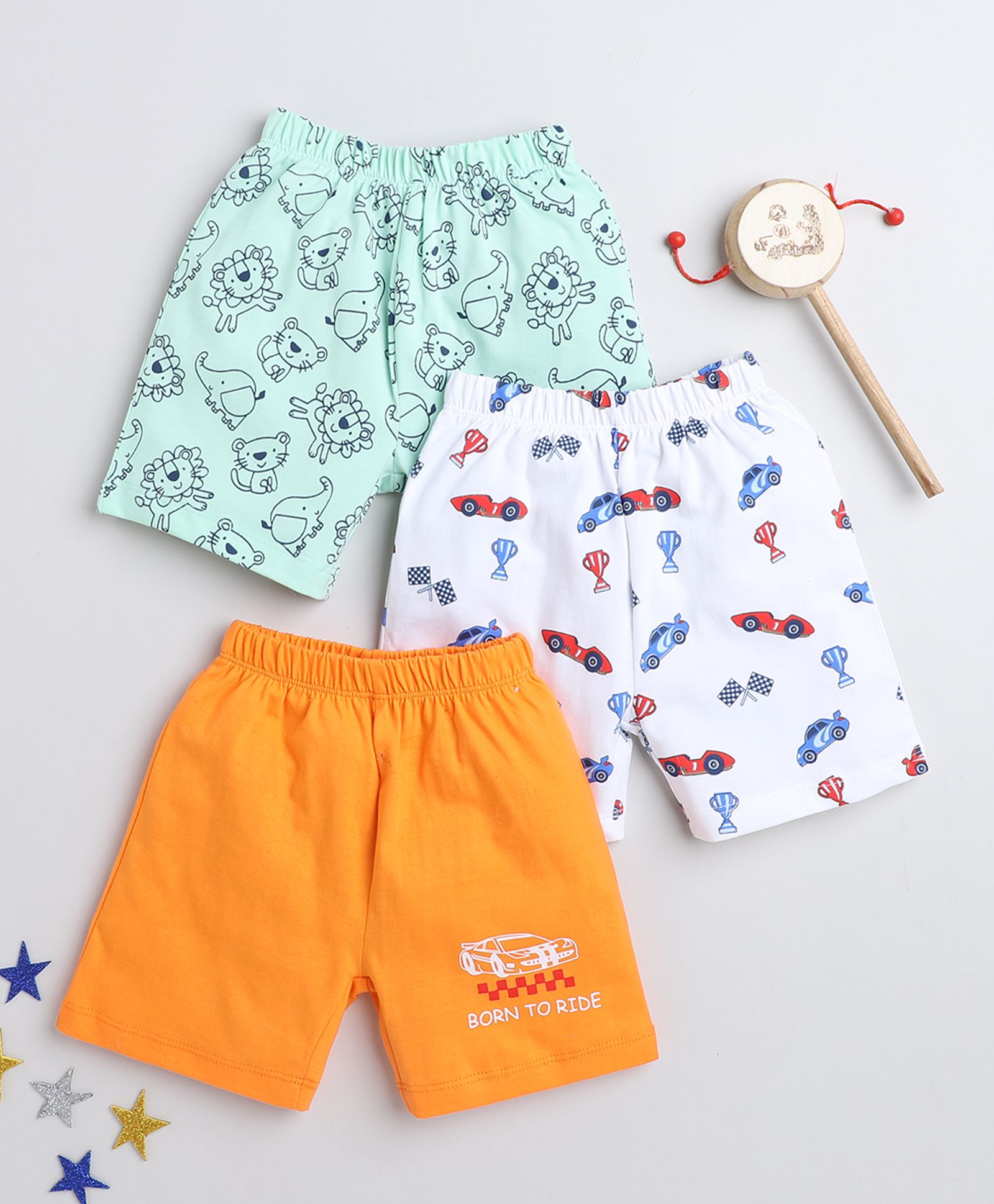     			BUMZEE Green & Orange Boys Shorts Pack Of 3 Age - 12-18 Months