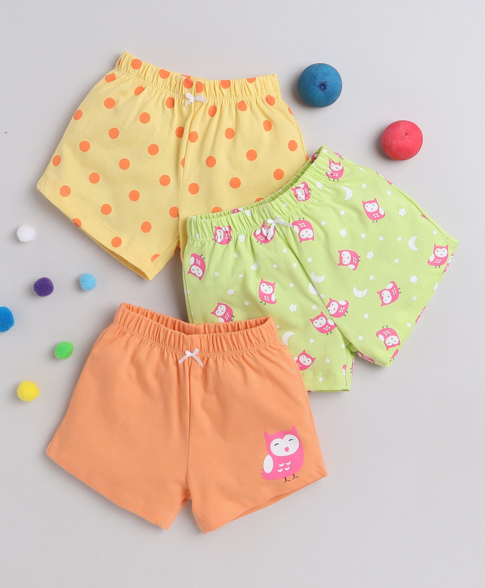     			BUMZEE Yellow & Orange Girls Shorts Pack Of 3 Age - 12-18 Months