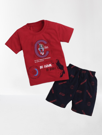     			DKGF Fashion - Maroon Cotton Baby Boy T-Shirt & Shorts ( Pack of 1 )