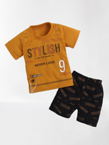     			DKGF Fashion - Mustard Cotton Boys T-Shirt & Shorts ( Pack of 1 )
