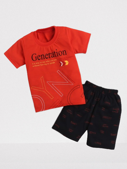    			DKGF Fashion - Red Cotton Baby Boy T-Shirt & Shorts ( Pack of 1 )