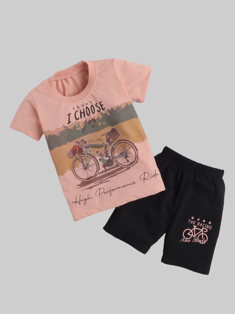     			Fourfolds - Peach Cotton Blend Baby Boy T-Shirt & Shorts ( Pack of 1 )