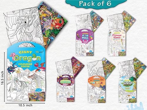     			GIANT JUNGLE SAFARI COLOURING , GIANT AT THE MALL COLOURING , GIANT PRINCESS CASTLE COLOURING , GIANT CIRCUS COLOURING , GIANT DINOSAUR COLOURING  and GIANT DRAGON COLOURING  | Combo of 6 s I Coloring  gift set
