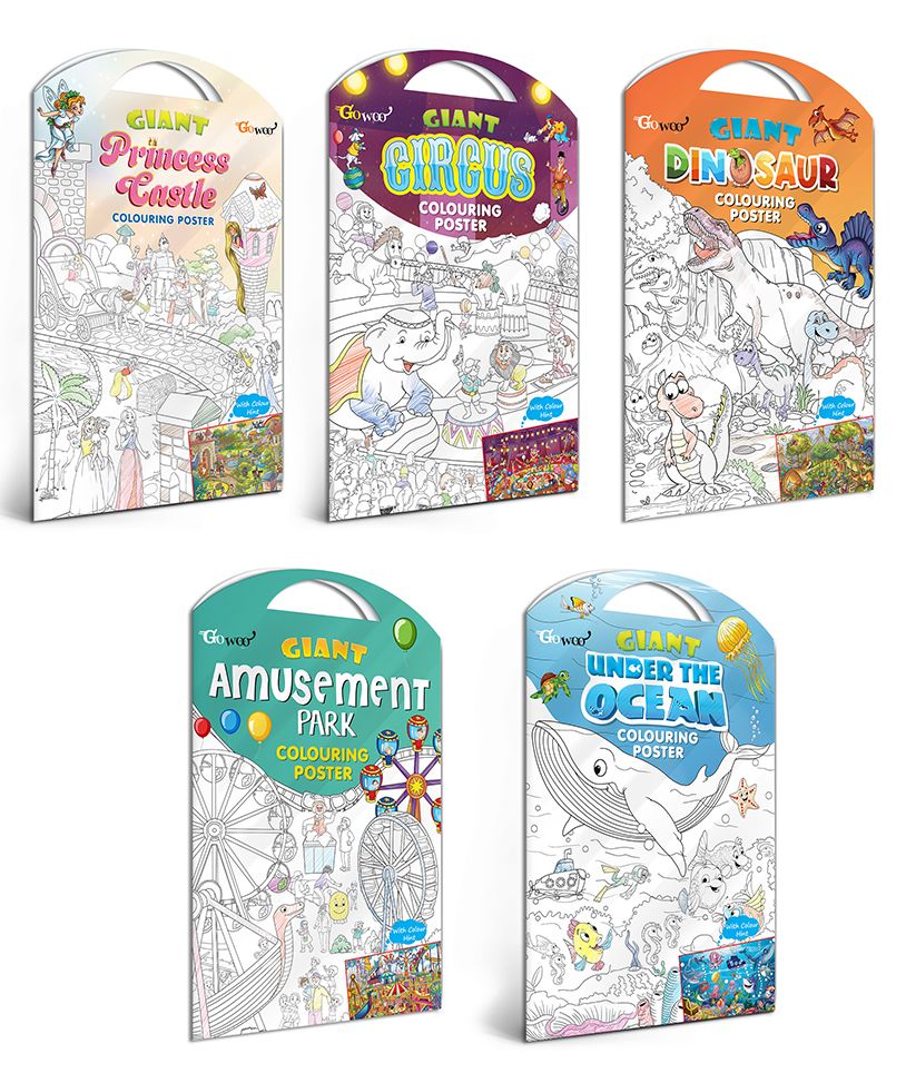     			GIANT PRINCESS CASTLE COLOURING POSTER, GIANT CIRCUS COLOURING POSTER, GIANT DINOSAUR COLOURING POSTER, GIANT AMUSEMENT PARK COLOURING POSTER and GIANT UNDER THE OCEAN COLOURING POSTER | Gift Pack of 5 Posters I jumbo wall colouring posters