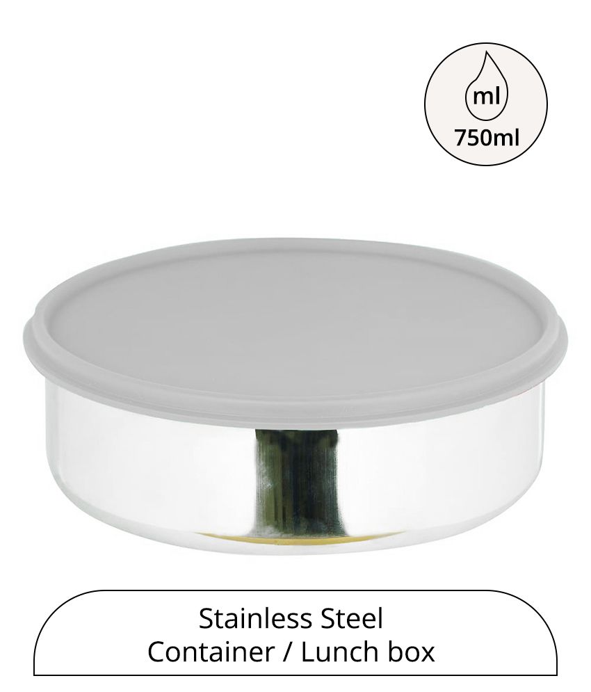     			HOMETALES Stainless Steel Multi-Purpose Round Food Container 750ml, Grey (1U)
