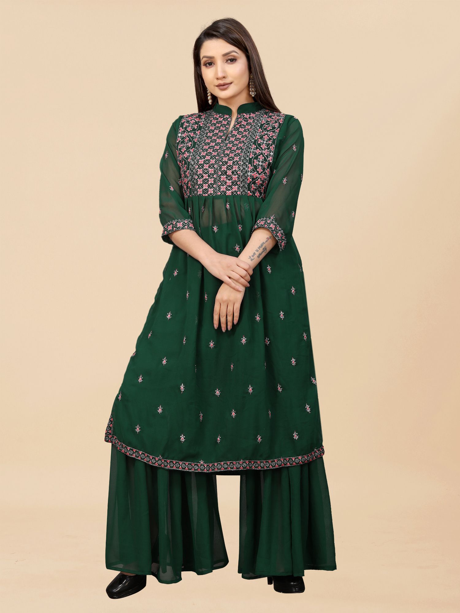     			JULEE - Green A-line Georgette Women's Stitched Salwar Suit ( Pack of 1 )