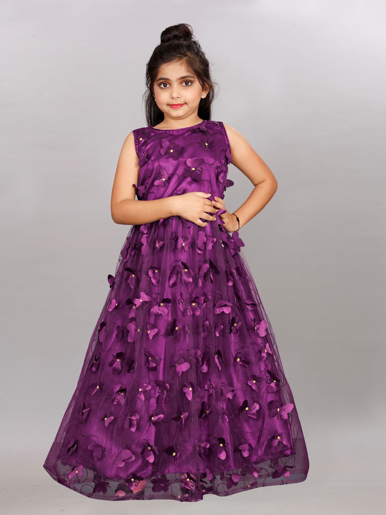     			JULEE - Purple Net Girls Gown ( Pack of 1 )