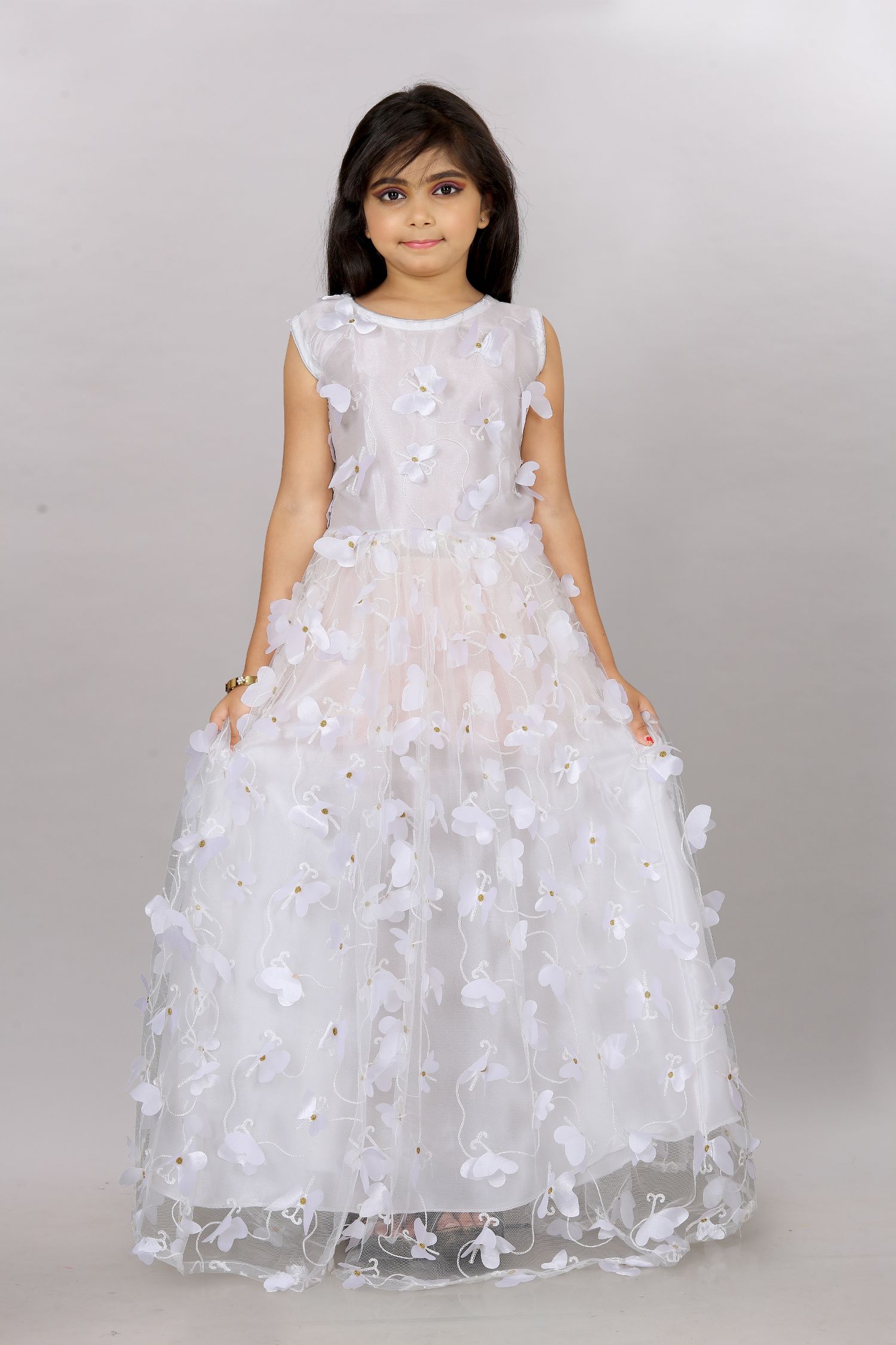     			JULEE - White Net Girls Gown ( Pack of 1 )