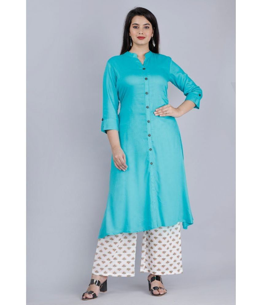     			MAUKA - Blue Front Slit Rayon Women's Stitched Salwar Suit ( Pack of 1 )
