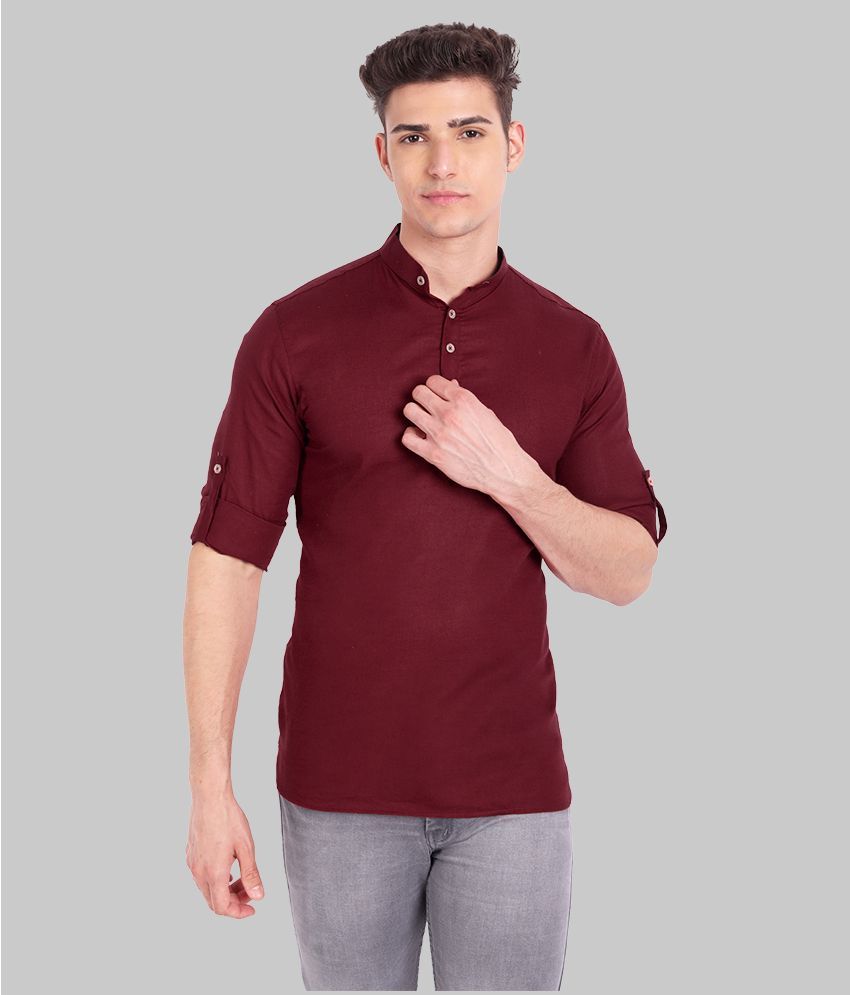     			Vida Loca - Maroon Cotton Men's Shirt Style Kurta ( Pack of 1 )