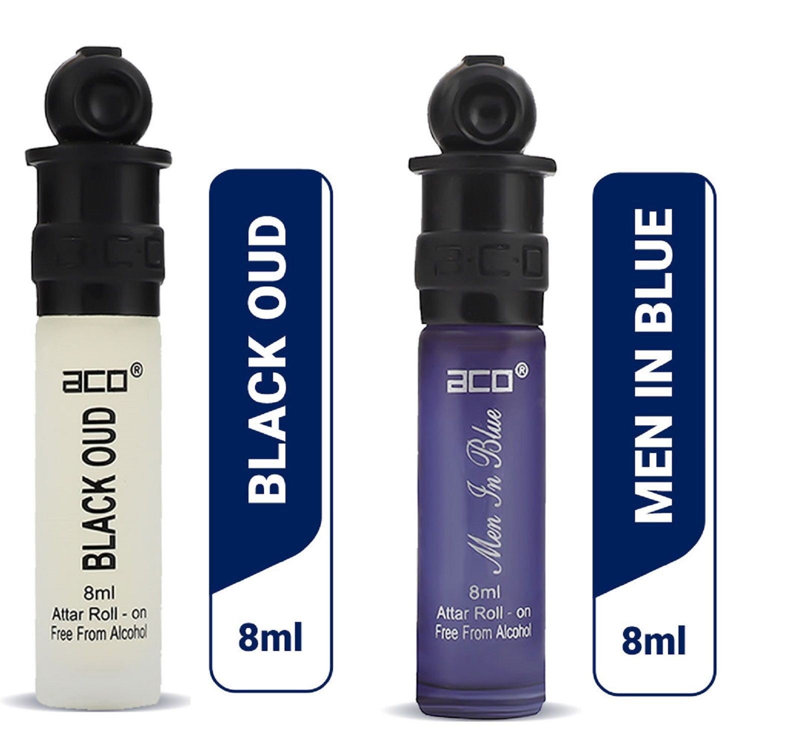     			aco perfumes Black oud & Men in blue Concentrated  Attar Roll On 8ml COMBO SET