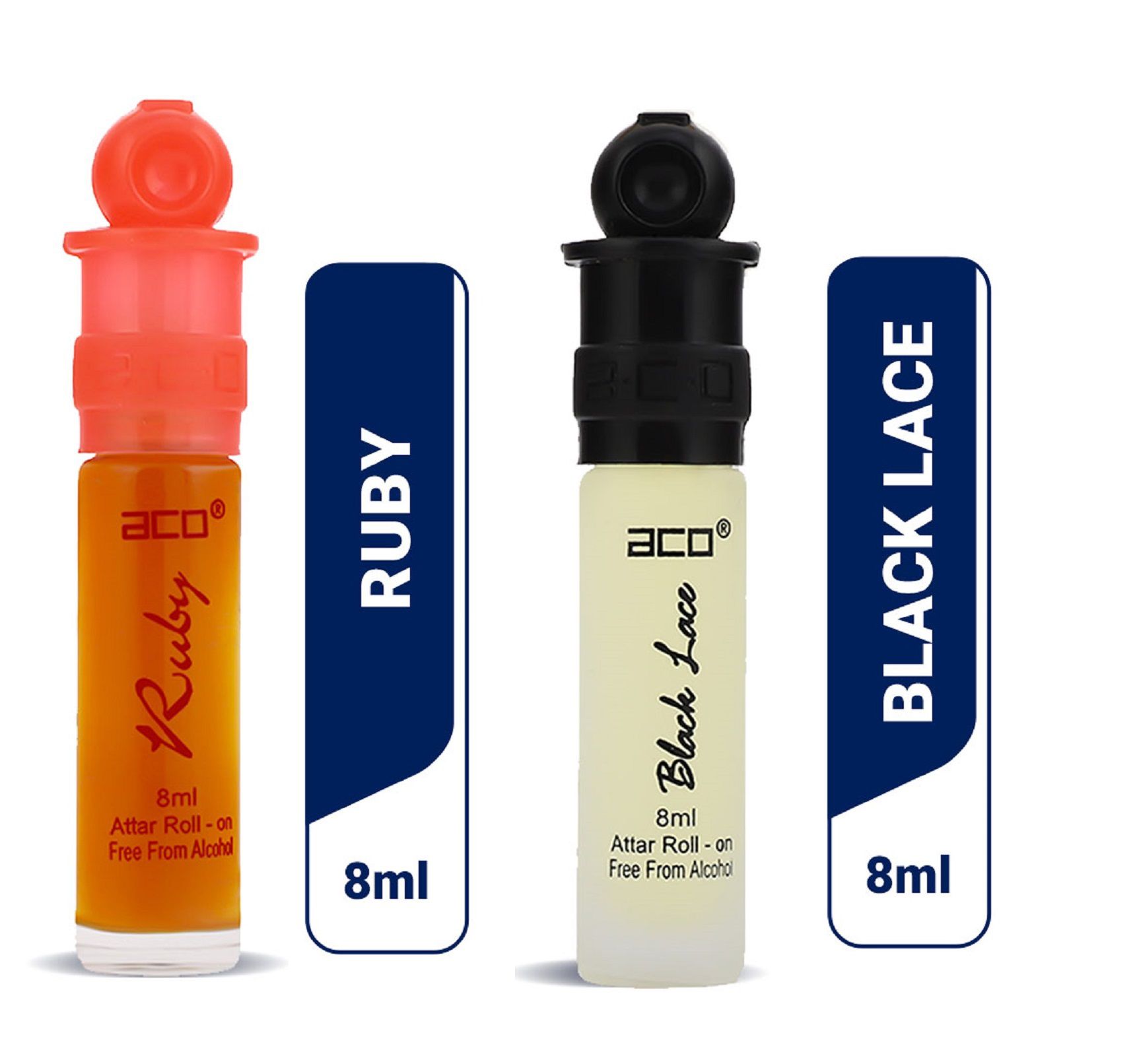     			aco perfumes Ruby & Black lace  in blue Concentrated  Attar Roll On 8ml COMBO SET
