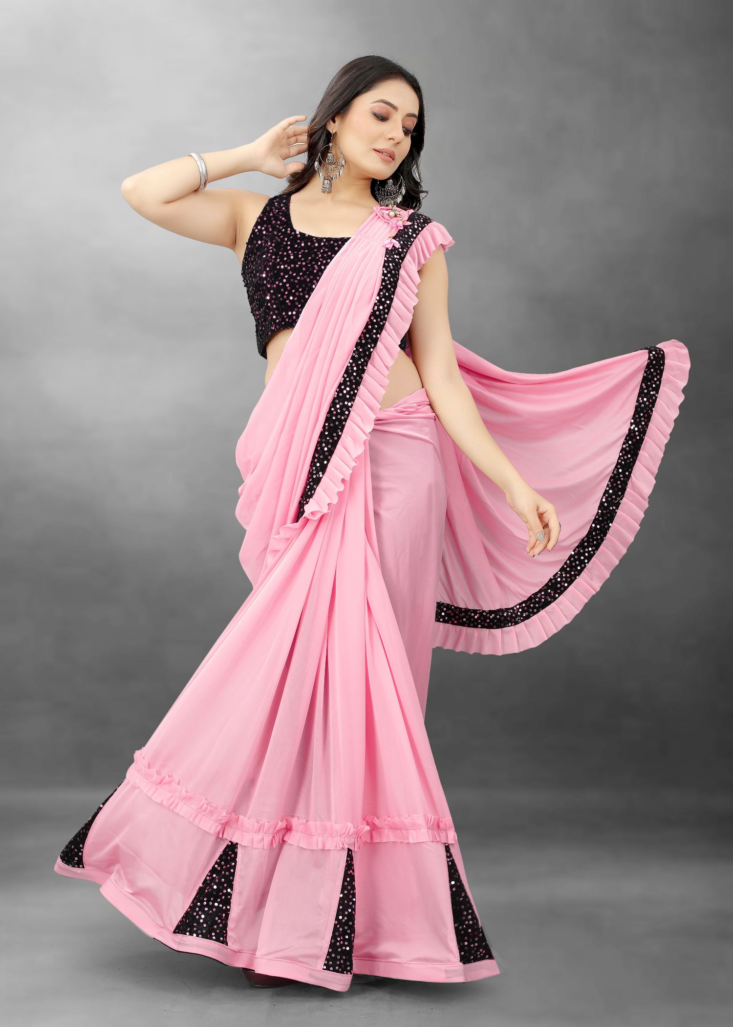     			Apnisha - Pink Satin Saree With Blouse Piece ( Pack of 1 )