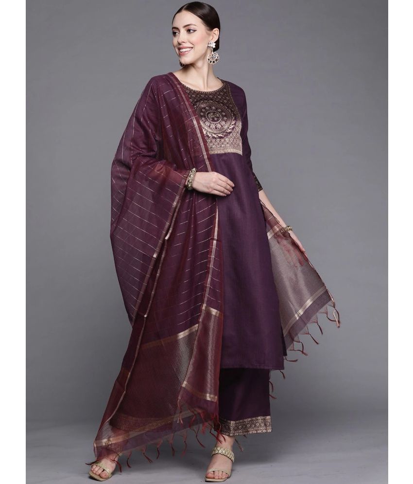     			Estela - Wine Straight Cotton Women's Stitched Salwar Suit ( Pack of 1 )