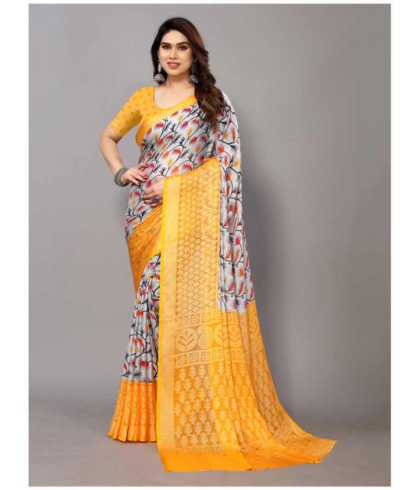     			FABMORA - Gold Brasso Saree With Blouse Piece ( Pack of 1 )