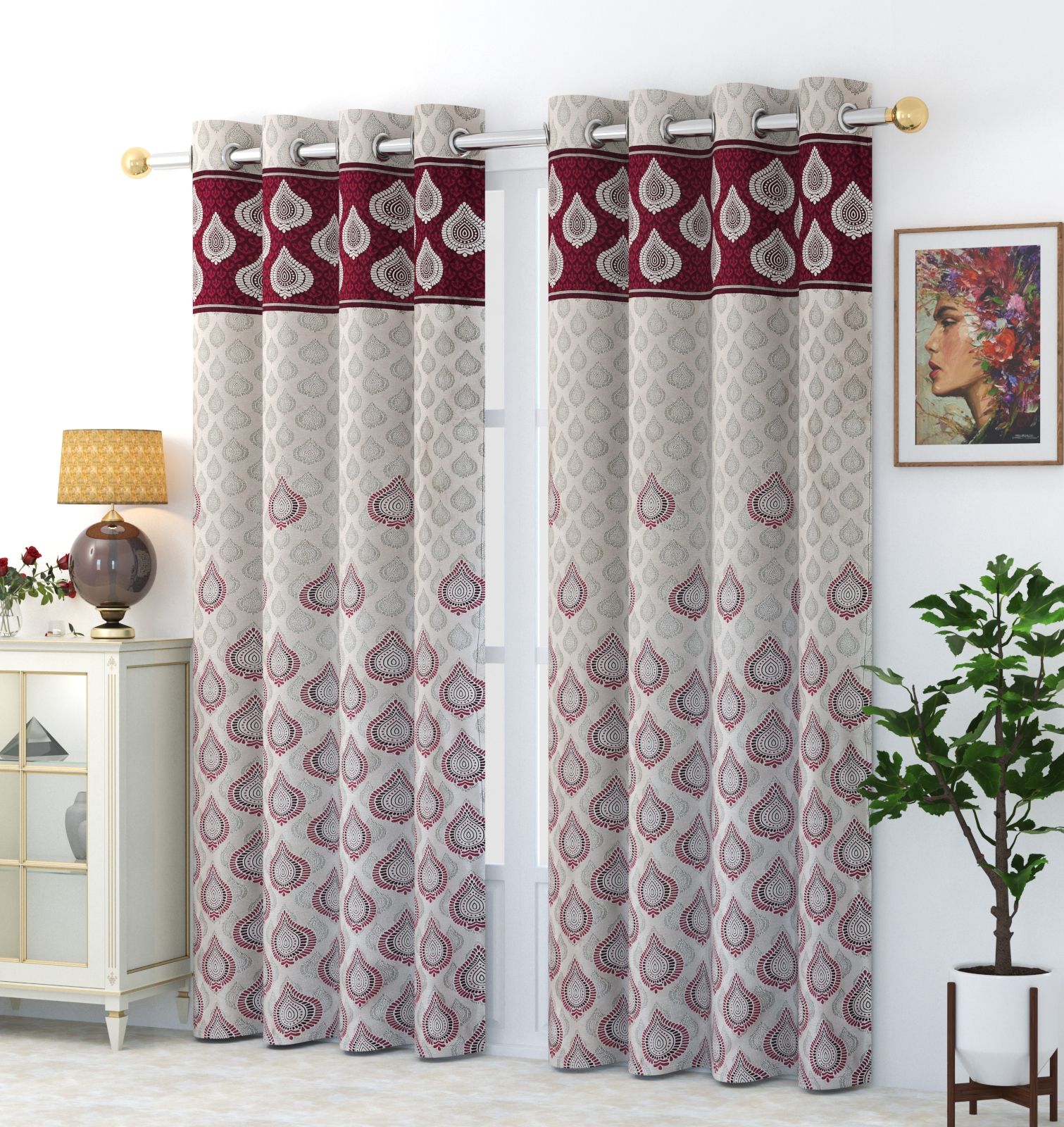     			FURNISHING HUT Abstract Room Darkening Eyelet Curtain 7 ft ( Pack of 2 ) - Pink
