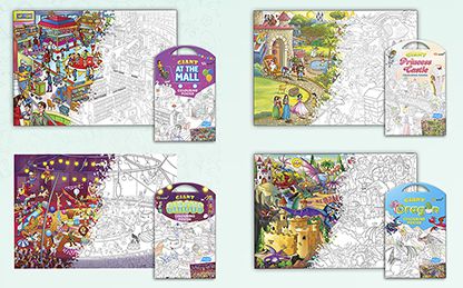     			GIANT AT THE MALL COLOURING POSTER, GIANT PRINCESS CASTLE COLOURING POSTER, GIANT CIRCUS COLOURING POSTER and GIANT DRAGON COLOURING POSTER | Pack of 4 Posters I perfect colouring poster set for siblings