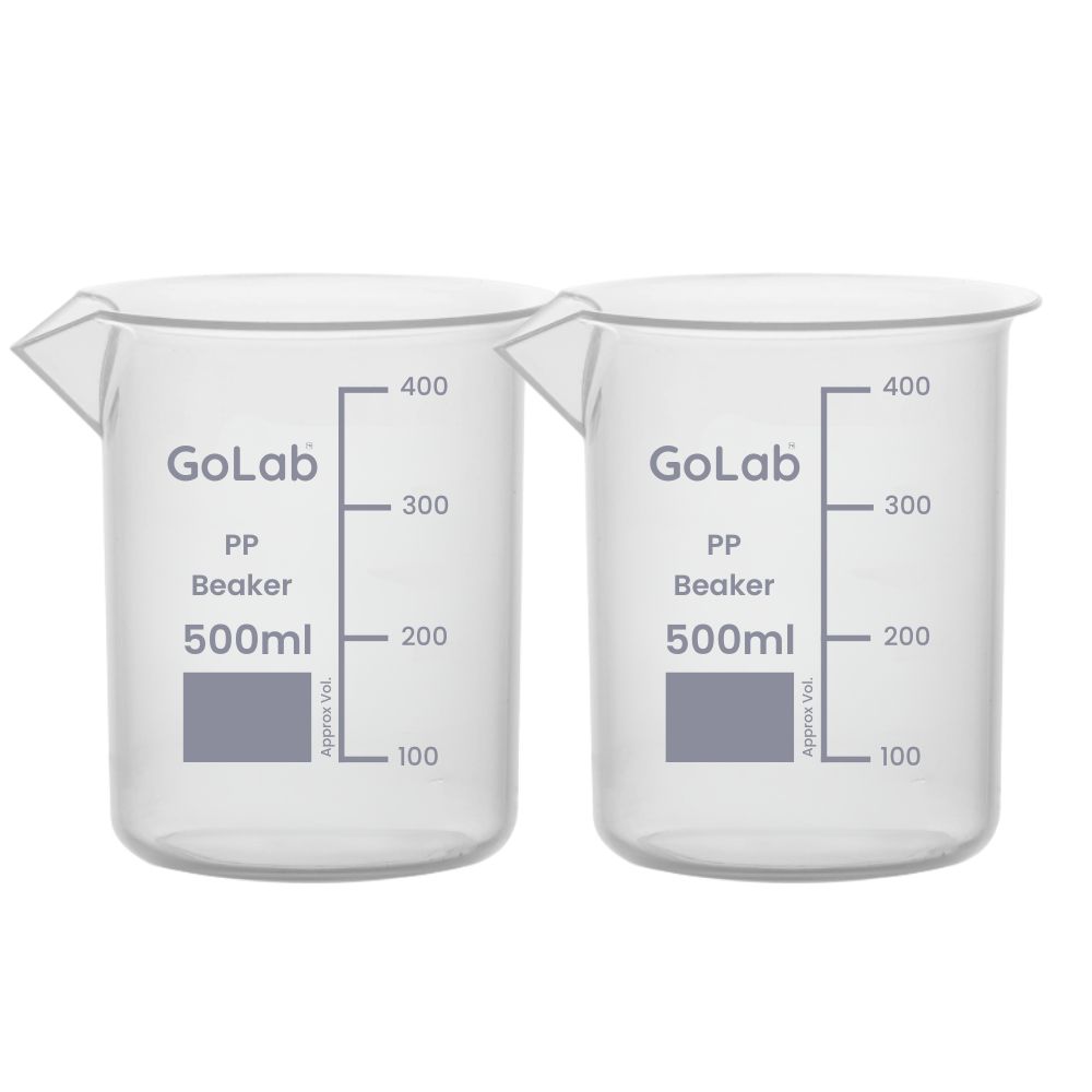     			GoLab Laboratory  Plastic Science Beaker /Measuring Cup Transparent with Graduation Marks and Spout ||Capacity-500ML (Packof-2)