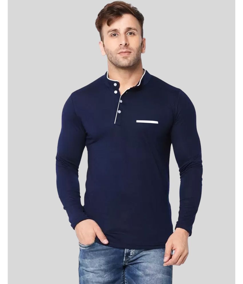     			Heathex - Navy Blue Cotton Blend Slim Fit Men's T-Shirt ( Pack of 1 )