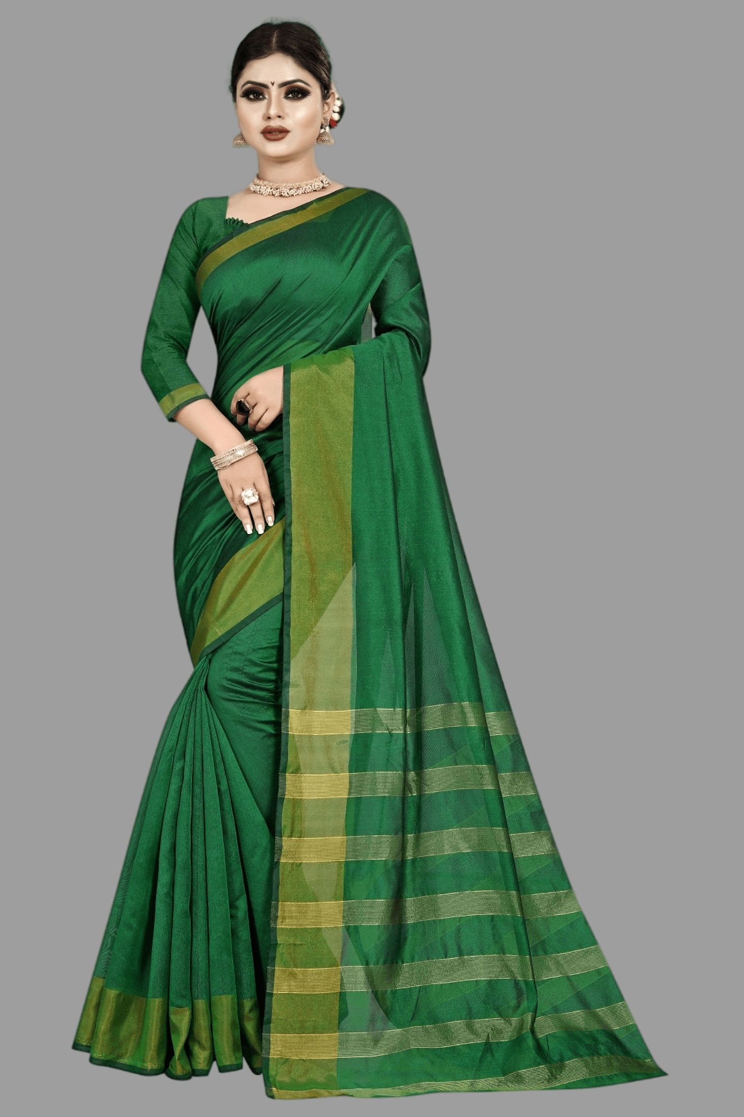     			JULEE - Green Cotton Saree With Blouse Piece ( Pack of 1 )