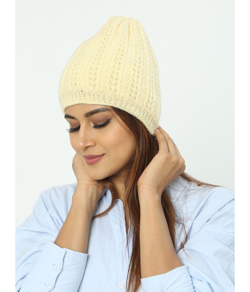     			KC Store - Cream Woollen Women's Cap ( Pack of 1 )