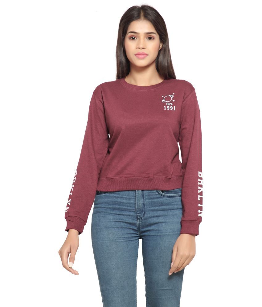     			MIST N FOGG Cotton - Fleece Maroon Non Hooded Sweatshirt