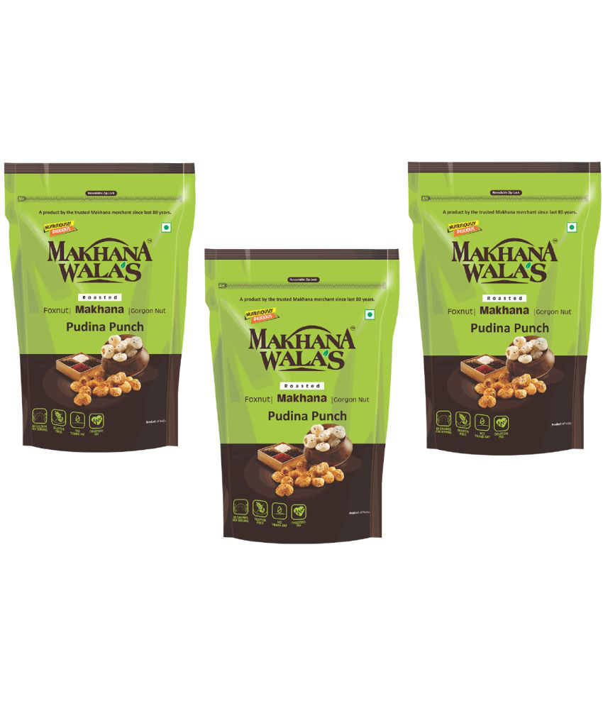     			Makhanawala's Roasted & Flavoured Makhana (Foxnuts) | Gorgon nut | Gluten Free Vegan Snacks | Healthy Diet Immunity Booster Snacks | Pudina Punch Flavored makhana, Pack of 3, 70 g Each.