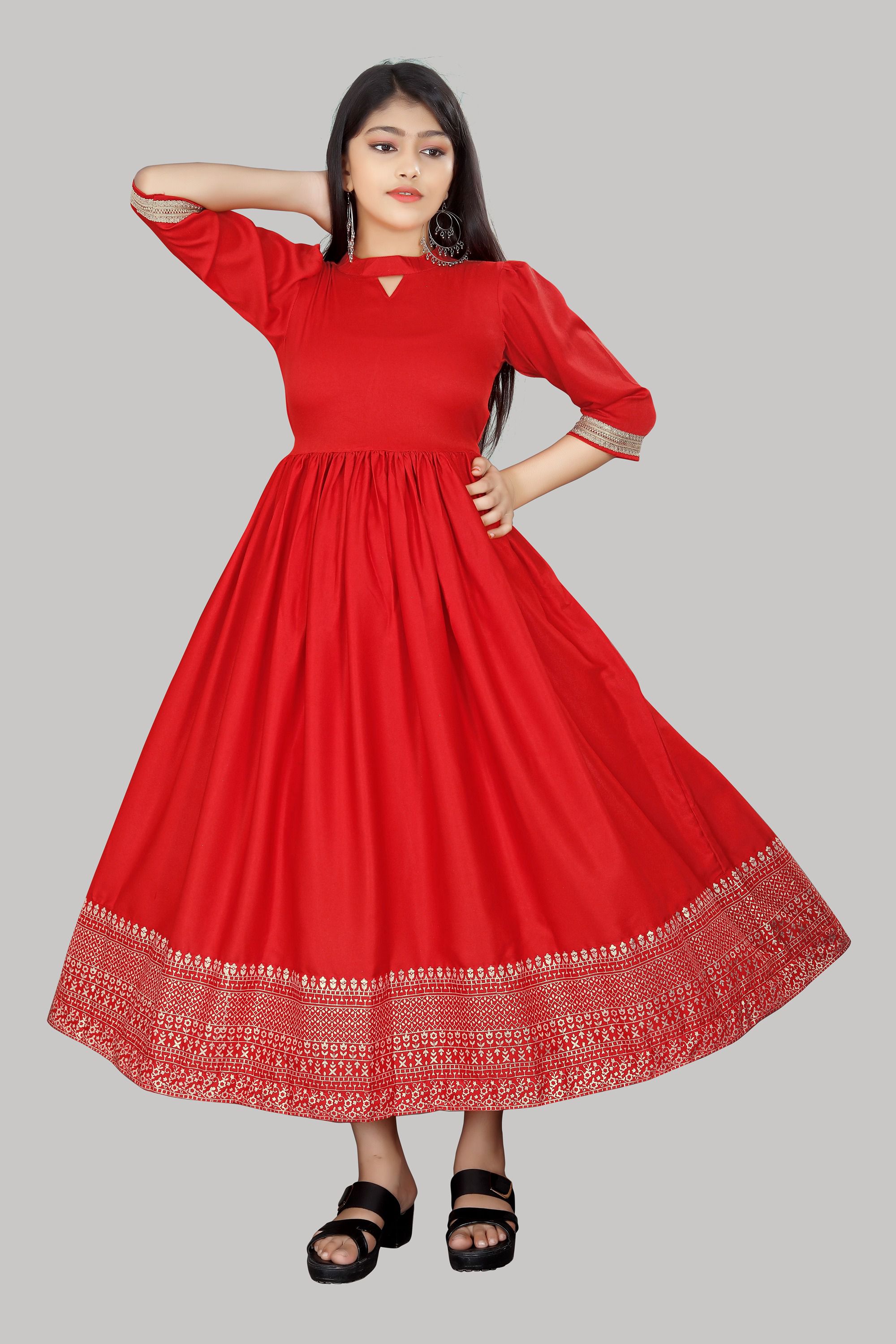     			R K Maniyar - Red Silk Blend Girls Fit And Flare Dress ( Pack of 1 )