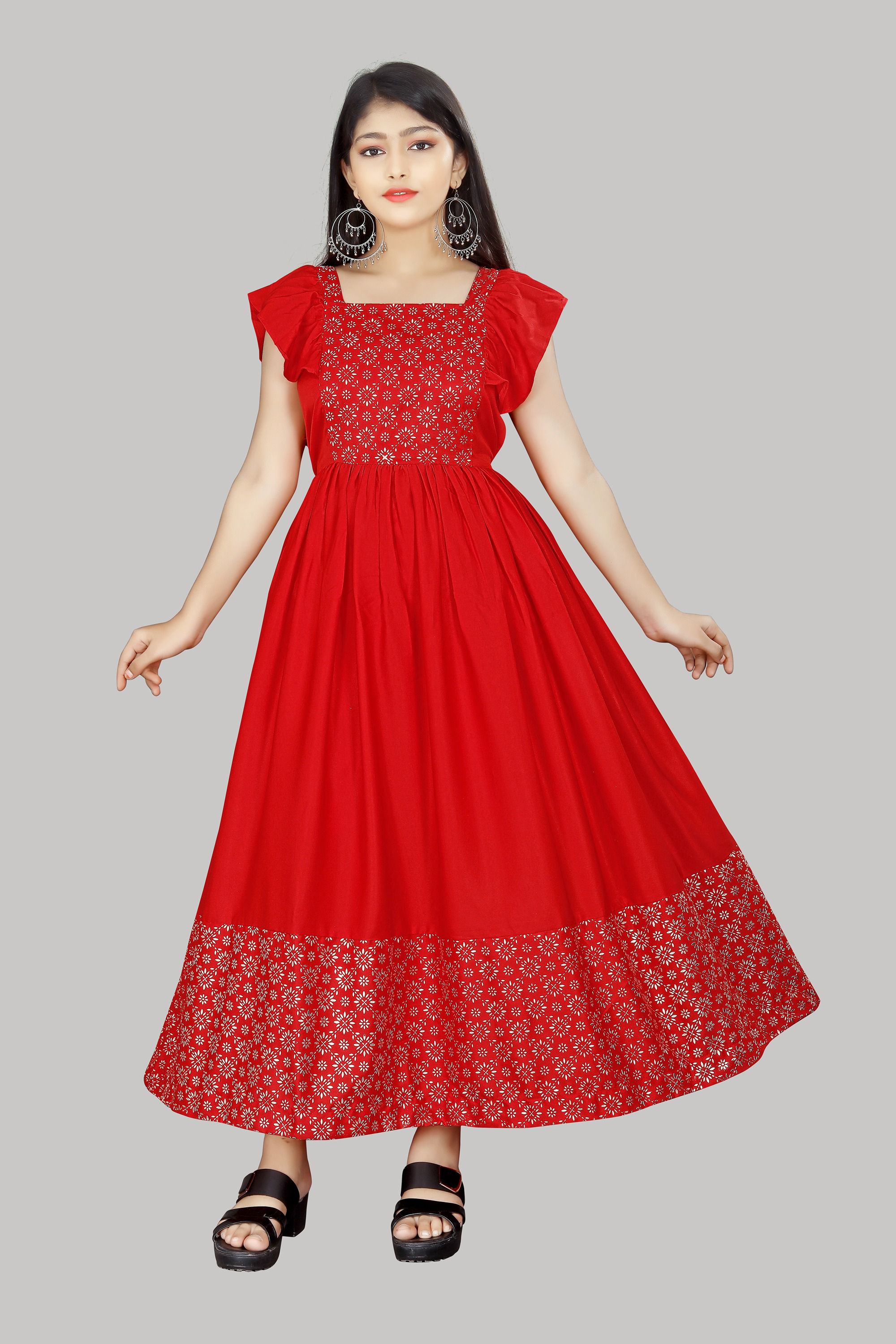     			R K Maniyar - Red Silk Blend Girls Gown ( Pack of 1 )