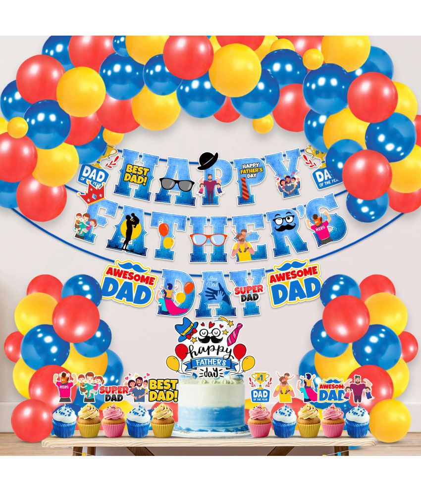     			Zyozi Fathers Day Decorations 37 PCS Happy Fathers Day Banner with Balloons,Cake Topper,Cupcake Topper Happy Fathers Day Decorations for Party for Father's Day Party