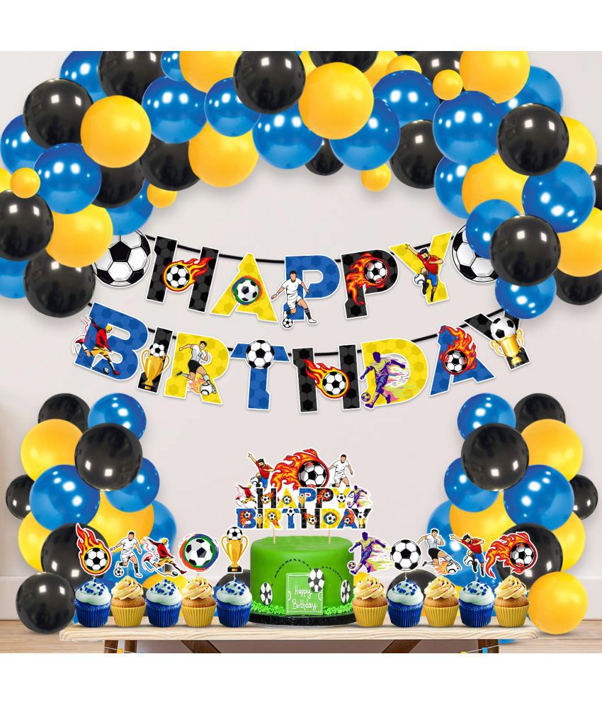     			Zyozi Football Theme Birthday for Boys with Happy Birthday Banner, Cake Topper, Cupcake Toppers And Metallic Balloons Birthday Decoration Kit Happy Birthday Decoration Item (Pack of 37)