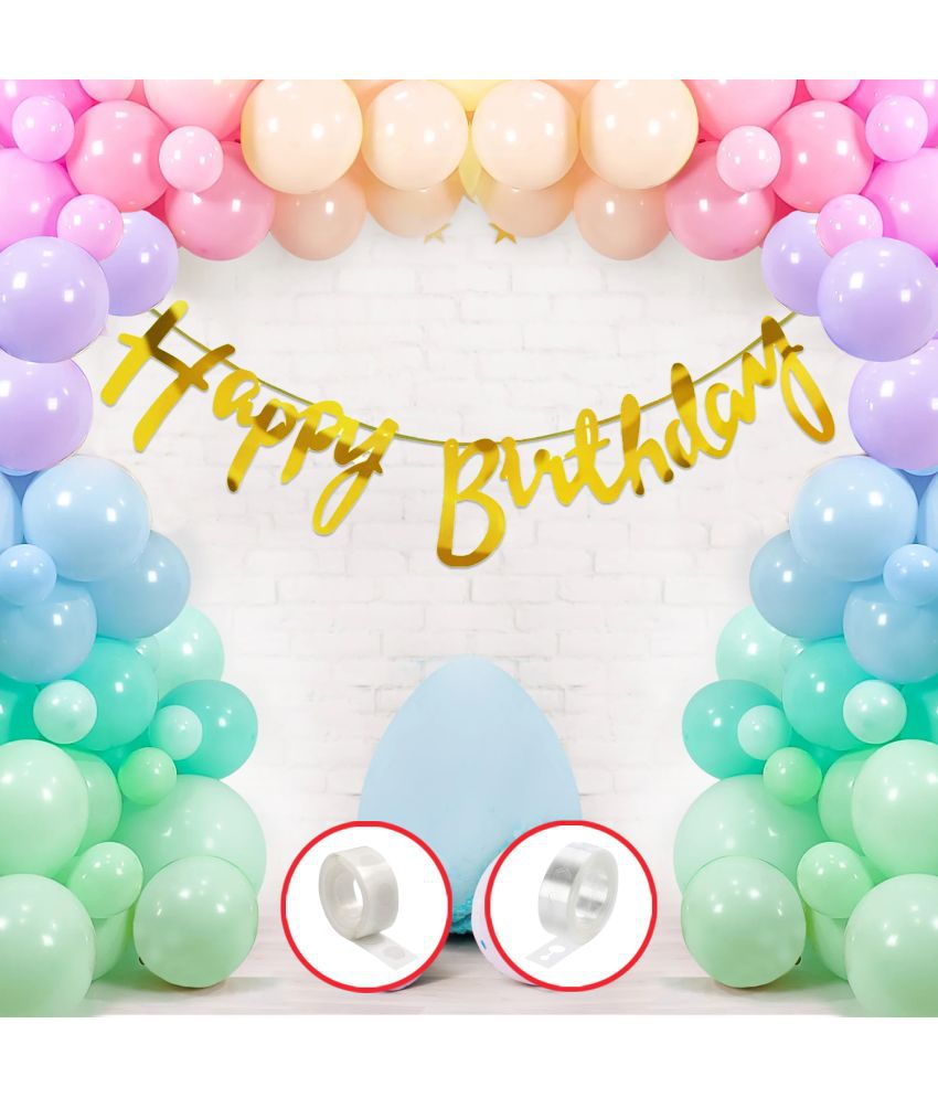     			Zyozi Gold Birthday Zyozique Set, Gold Zyozique Including Happy Birthday Banner, Metallic Balloons, and Glue dot (Pack of 53)