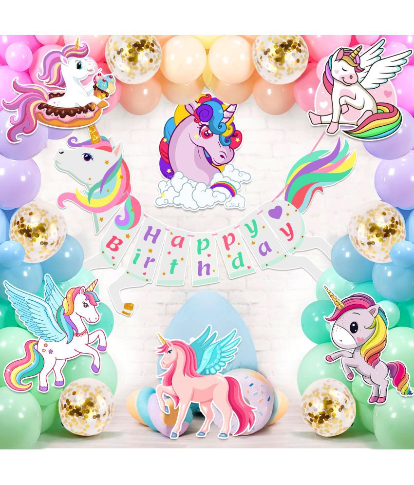     			Zyozi Unicorn Birthday Banner Supplies Combo for Unicorn Pastel Balloons, Unicorn Birthday Decorations Unicorn Birthday Party Decorations Combo (Set of 54)
