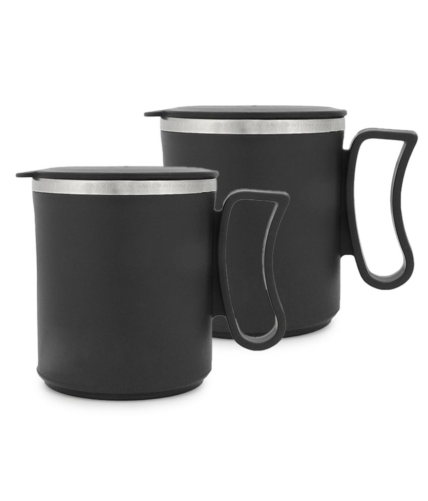     			HOMETALES - Black Steel Travel Mug ( Pack of 2 )