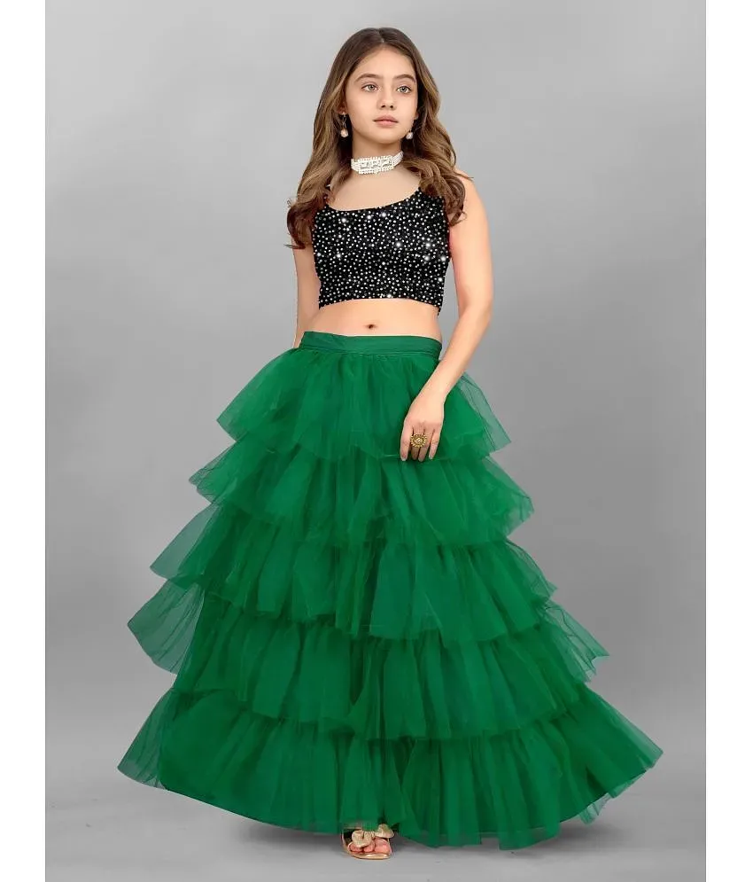 JULEE Green Net Girls Lehenga SDL223341730 4 c1e90